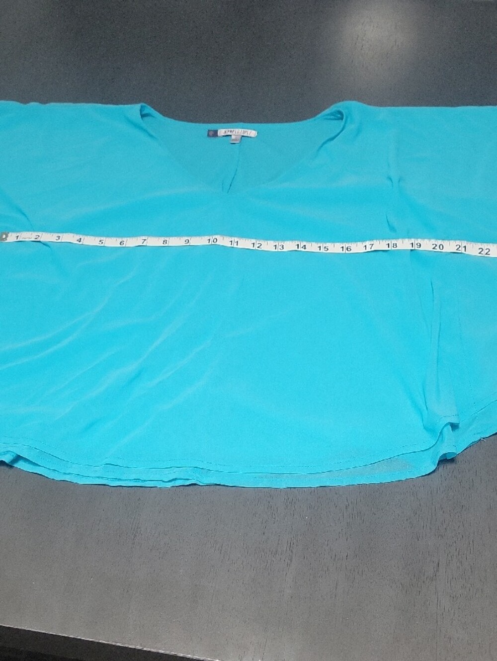 Jennifer Lopez Turquoise V-Neck Flutter Sleeve Blouse - Picture 5 of 6